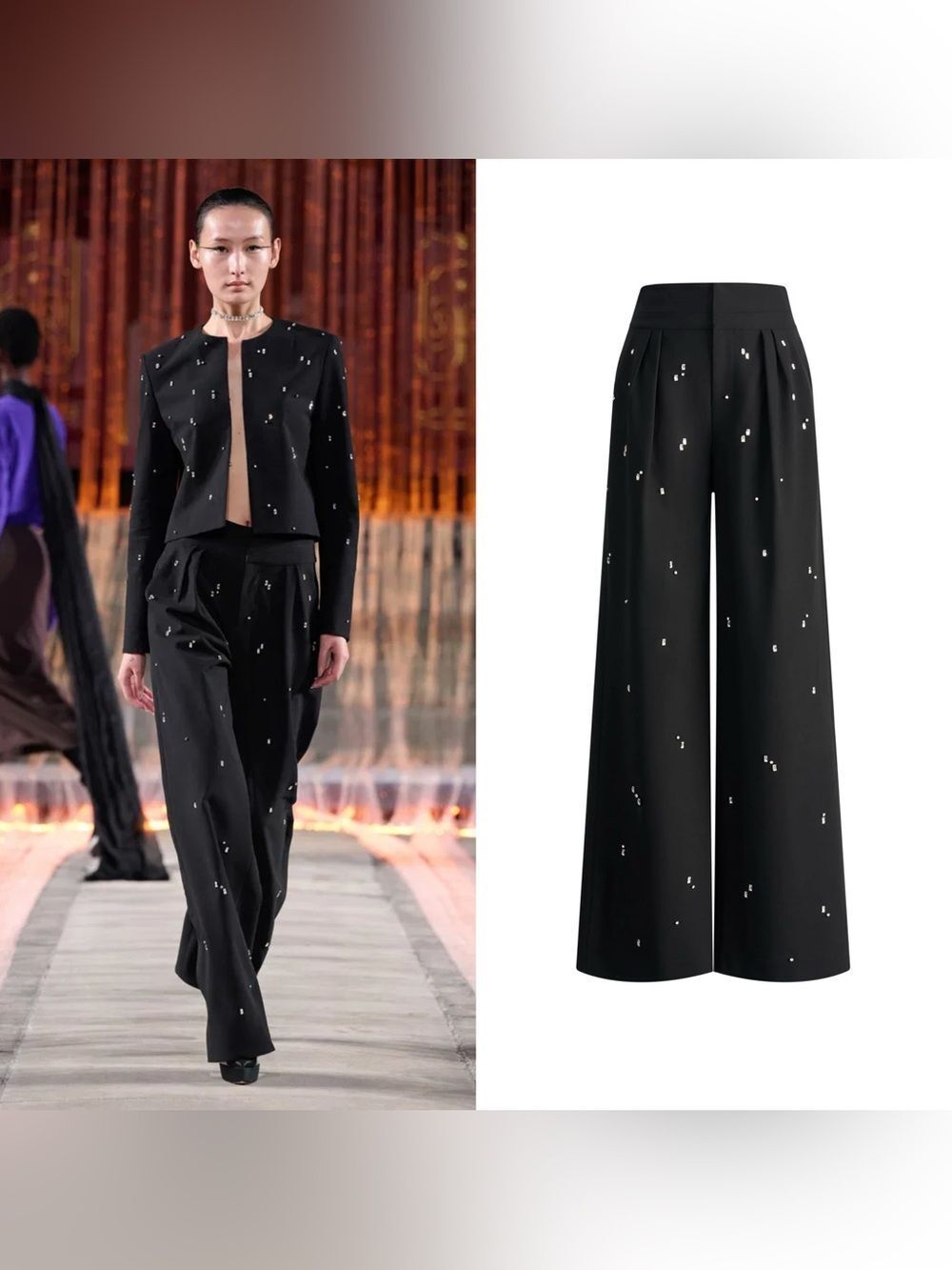 Fabrique x Stephane Rolland
Lyra Rhinestone Pleated Trousers in Fine Wool